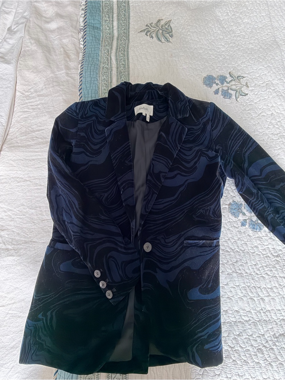 ba&sh Navy and Dark Blue Velvet Patterned Blazer
